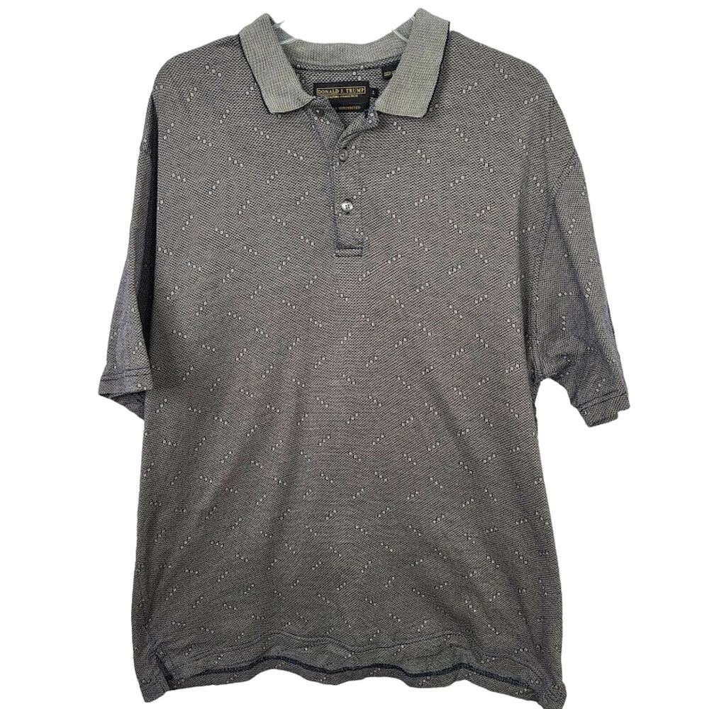 Donald J. Trump Polo Shirt Large Men's Navy Blue Beige Signature Collection Golf
